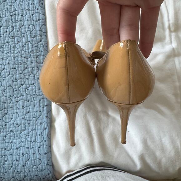 VALENTINO Patent Leather Pump With Bow Tan Size 37 peep toe casual - Picture 8 of 11